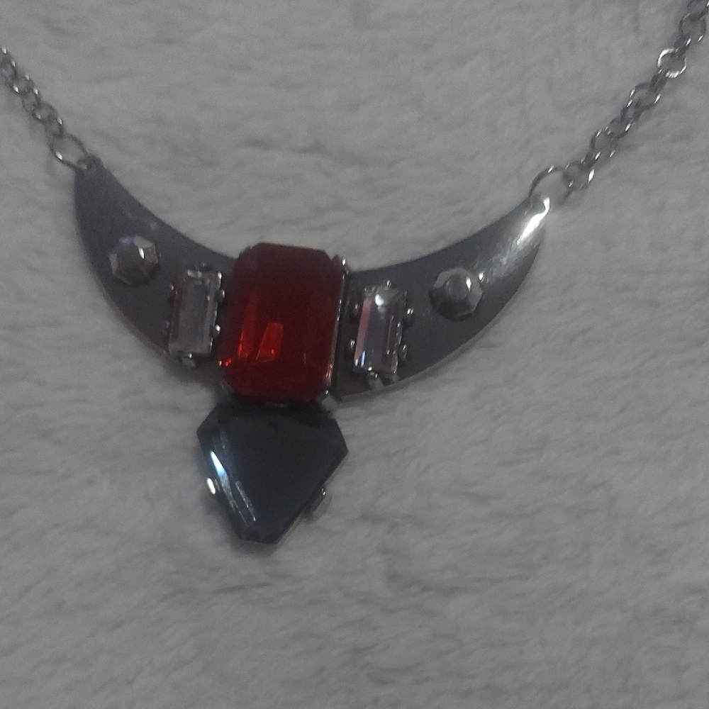 8/$10 Paparazzi Silver Necklace with Red Accent - Picture 7 of 8